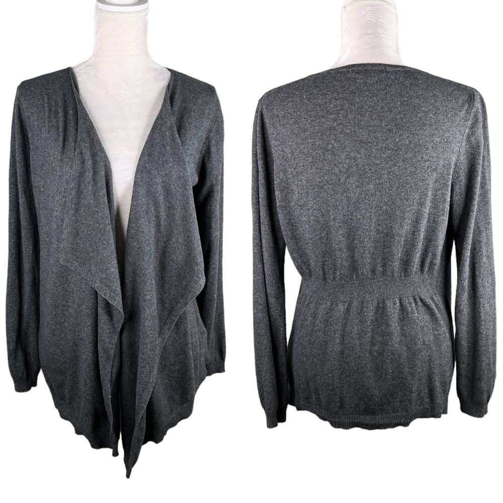 Boden Dark Gray Open-Front Draped Cardigan